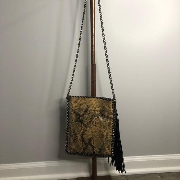 Stella McCartney Handbags - Stella McCartney Embossed Snake Print Flat Crossbody Bag w Tassel Italy
